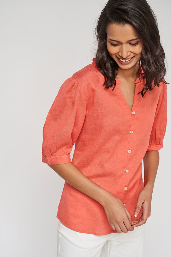 Peach Solid Straight Top, Peach, image 3
